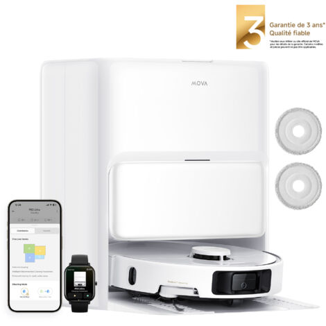 MOVA Z60 Roller SA, aspirateur 26 000 Pa, laser double ligne + RGB AI, DuoBrush TroboWave™ relevable, LED anti-enchevêtrement