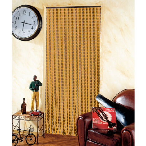 Rideau de porte en perles de bois 90 x 200 cm – Couleur beige – Fabrication française – 40 bandes décoratives – Morel
