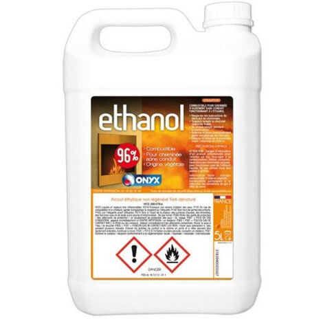 Éthanol 96° bio pour cheminée – Bidon 5L – Combustible d’origine végétale sans fumées ni odeurs – Confort d’utilisation – Ardea