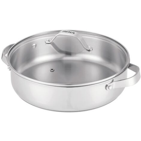 Sauteuse 28 cm en acier inoxydable – Couvercle en verre avec orifice de ventilation – Compatible induction et four jusqu'à 200 °C – Beka
