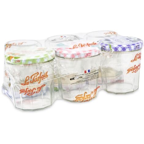 Lot de 6 pots à confiture 324 ml – En verre avec couvercle métal décoré – Diamètre 82 mm – Pour conserver les fruits frais – Le Parfait (1/5)