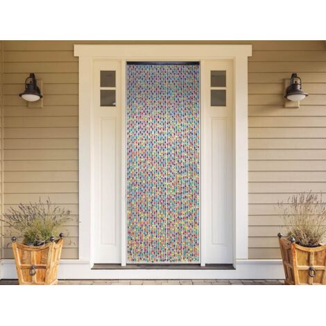Rideau de porte en perles de bois multicolores 90 x 200 cm – Brise-vue extérieur – Installation facile avec barre de fixation – Morel (1/6)