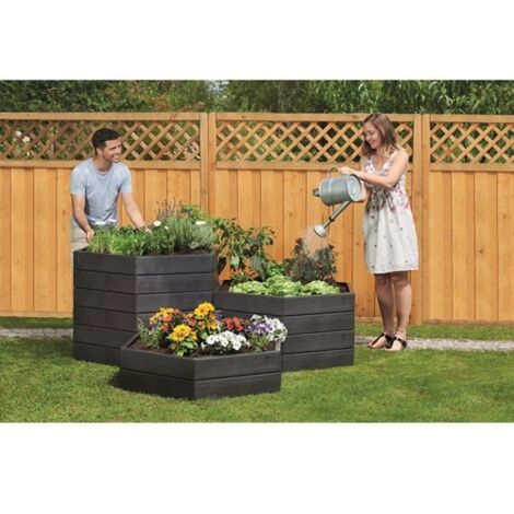Garantia – Carré potager modulable en plastique traité anti-U.V. – Surface imitation bois – Montage simple sans outils – Contient 6 parois et 6 fixations