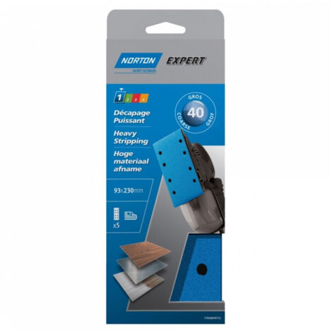 NORTON Norton Expert Patin abrasif perforé ponceuse vibrante à serre grain 120 93 x 230 mm 8 trous lot de 5 (1/5)