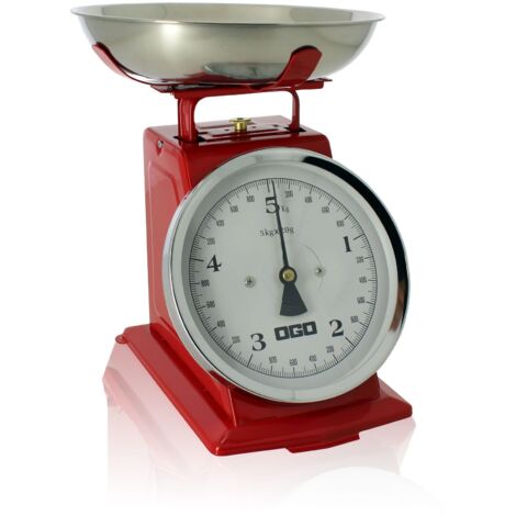 Balance de cuisine mécanique OGOLIVING 7915011 capacité 5 kg graduation 20 g rouge plateau inox amovible