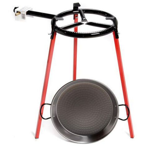 Plat à paëlla 42 cm avec réchaud à gaz 30 cm 3 pieds – Acier poli pour cuisson optimale – Capacité 6 à 8 personnes – 658849 – Vaello Campos