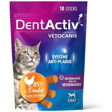 DentActiv - 10 Bâtonnets - VETOCANIS - Hygiene Bucco-Dentaire au Poulet pour Chat (1/5)