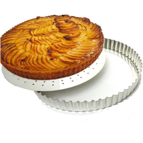 Moule à tarte perforé cannelé GOBEL 28 cm fond mobile en fer blanc jusqu’à 250 °C (1/2)