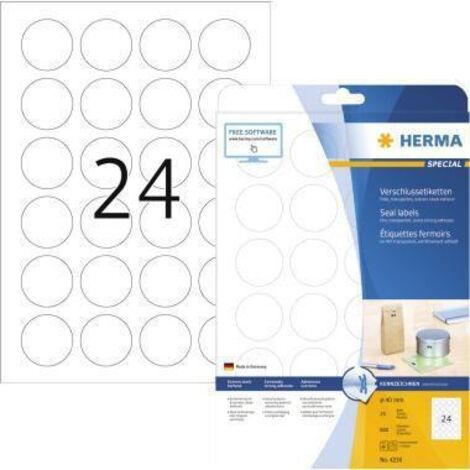 HERMA Verschlussetikett 4236 rund 40mm tr 600 St./Pack. (1/4)