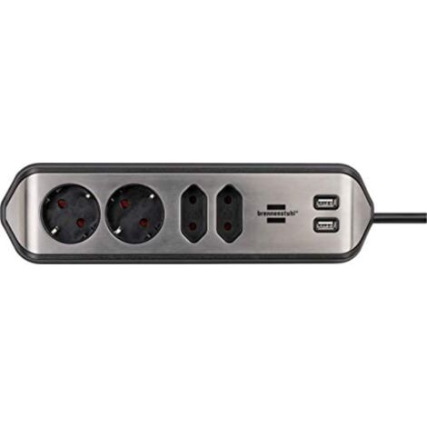 Brennenstuhl – Multiprise 4 prises AC 2 USB 2m – 1153590410 – Prises avec protection de contact – Pour installation horizontale ou verticale (1/5)