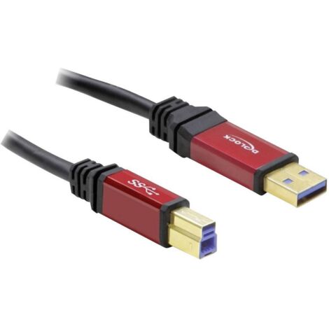Delock Câble USB USB 3.2 Gen1 (USB 3.0) USB-A mâle, USB-B mâle 3.00 m rouge, noir contacts dorés, certifié UL 82758 X10682 (1/3)