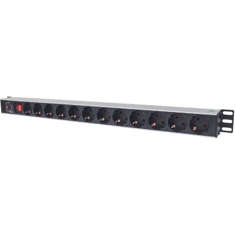 Multiprise 12 sorties AC 1U 714044 – Longueur câble 1,8 m – Aluminium noir – Interrupteur marche/arrêt intégré – Intellinet - CA 1 U (1/6)