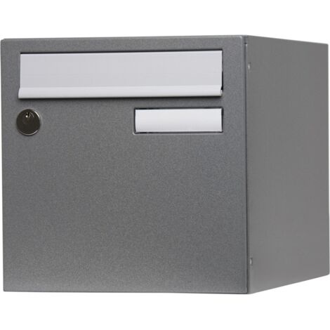 Renz – Boîte aux lettres normalisée 1 porte murale – Acier époxy gris brillant – Antieffraction – Passage courrier 23,5x3,1 cm