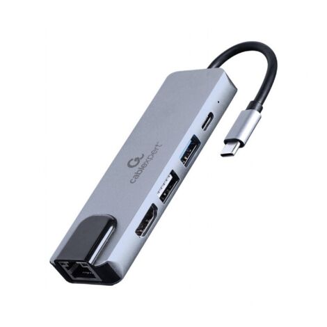 Adaptateur multiport 5 en 1 USB Type-C Gembird A-CM-COMBO5-04 (Hub + HDMI + PD + LAN) (1/2)