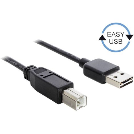 Delock Câble USB USB 2.0 USB-A mâle, USB-B mâle 3.00 m noir connecteur utilisable des deux cotés, contacts dorés, certifié UL 83360 V746161 (1/4)