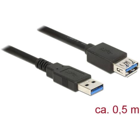 Delock Câble USB USB 3.2 Gen1 (USB 3.0) USB-A mâle, USB-A femelle 0.50 m noir contacts dorés 85053 C697301 (1/3)