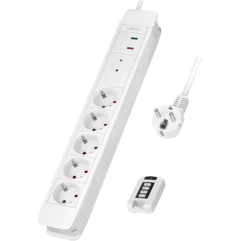 LOGILINK LPS402 - MULTIPRISE 5 PRISES + TÉLÉCOMMANDE POUR JUSQU'À 2 MULTIPRISES SIMULTANÉMENT, 5 PRISES CEE 7/3 (CONTACT DE PROT (1/5)
