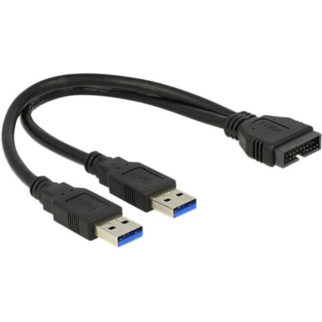 Adaptateur USB 3.0 Delock 83910 - [2x USB 3.0 mâle type A - 1x USB 3.0 mâle interne 19 pôles] - 25.00 cm - noir W598311 (1/3)