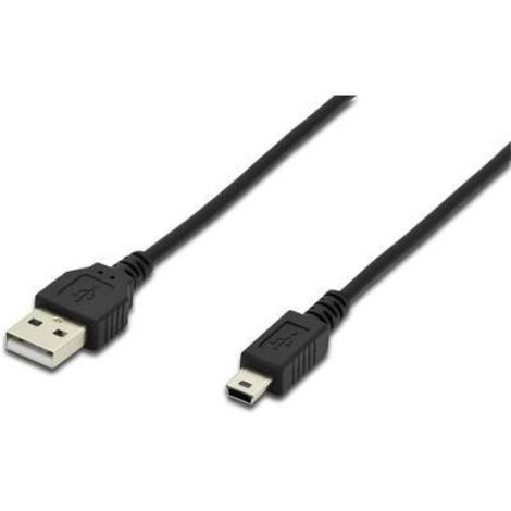 Digitus Câble USB USB 2.0 USB-A mâle, USB-Mini-B mâle 1.80 m noir rond, blindage double AK-300130-018-S S385661 (1/2)