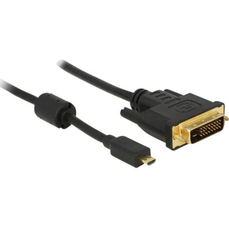 Câble adaptateur Delock HDMI / DVI Fiche mâle HDMI-Micro-D, Fiche mâle DVI-D 24+1 pôles 2.00 m noir 83586 avec noyau en ferrite, vissable, contact W721421 (1/4)