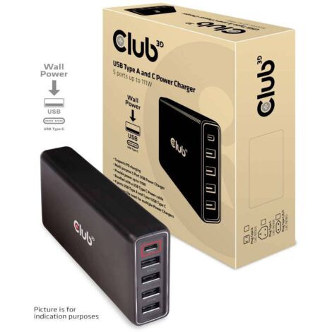club3D Station de charge USB 111 W 4x USB-C®, 1x USB-A Power Delivery noir intérieure Q394352 (1/5)