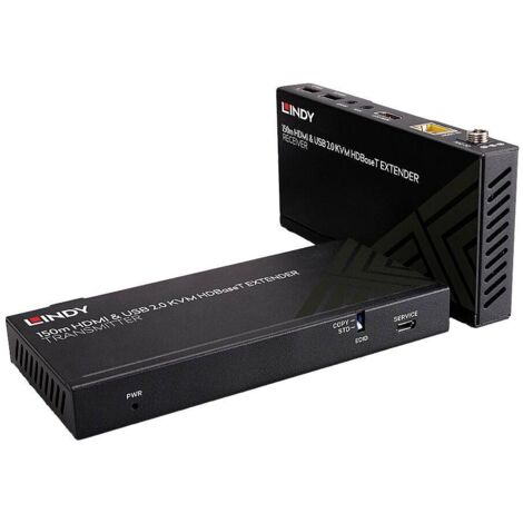 LINDY Cat.6 HDBaseT KVM Extender HDMI™, infrarouge, USB 2.0 Set extendeur HDBaseT (émetteur + récepteur) câble réseau RJ45 150 m A744033 (1/5)