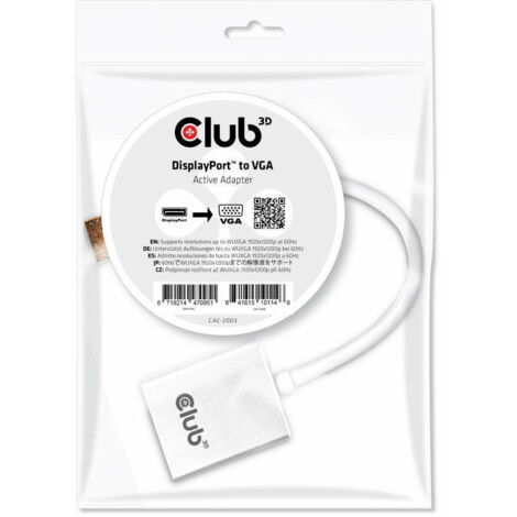 club3D CAC-2003 DisplayPort Adaptateur [1x DisplayPort mâle - 1x VGA femelle] blanc R046381 (1/4)