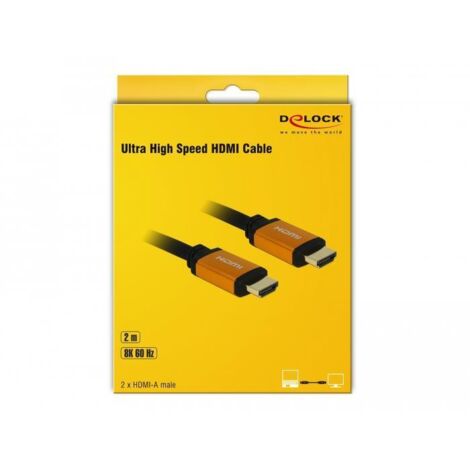 Delock Câble HDMI 8K @ 60Hz 48 Gbps, 2,00 m de long, Ultra HD2, 4K @ 120Hz, eARC, UHDTV, HDR 10+, VRR à taux de rafraîchissement variable, Dolby Vision, pour Xbox, PS4, lecteur Blu Ray, 85729 (1/4)