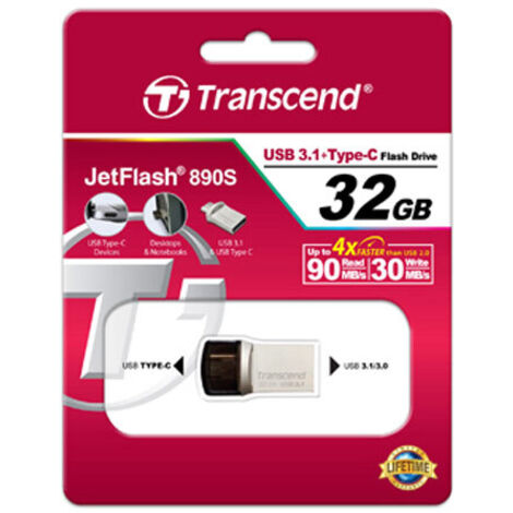 Transcend JetFlash 890 64GB lecteur USB flash 64 Go USB Type-A / USB Type-C 3.2 Gen 1 (3.1 Gen 1) Noir, Argent (1/2)