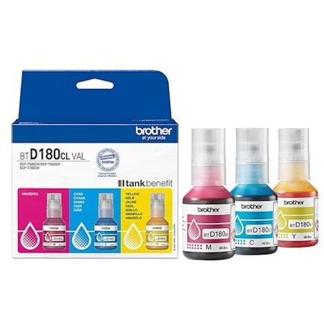 Bouteille d'encre - Brother - BTD180CLVAL - Cyan/Magenta/Jaune - 5000 pages - Pack de 3 - Standard (1/3)