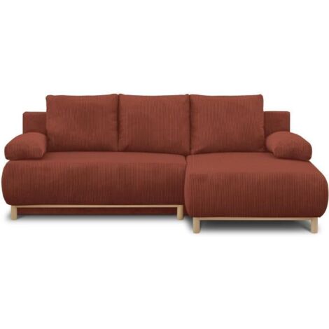 Canapé d'angle droit convertible - 3 places - MIKA - Tissu velours côtelé rouille - Coffre de rangement - 192 x 84 x 93 cm (1/5)