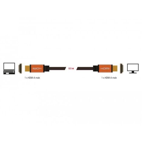 Delock 85726 - Câble HDMI (8 K, 60 Hz, 48 Gbps, 0,50 m de long, Ultra HD2, 4 K à 120 Hz, eARC, UHDTV, HDR 10+, Variable Refresh Rate VRR, Dolby Vision, pour Xbox, PS4, Blu Ray, 85726) (1/5)