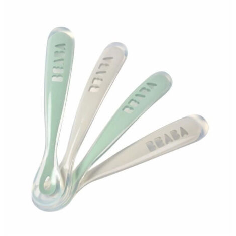Set de 4 cuillères d'initiation BEABA 16,7 cm Silicone Velvet gris / Sage vert (1/4)