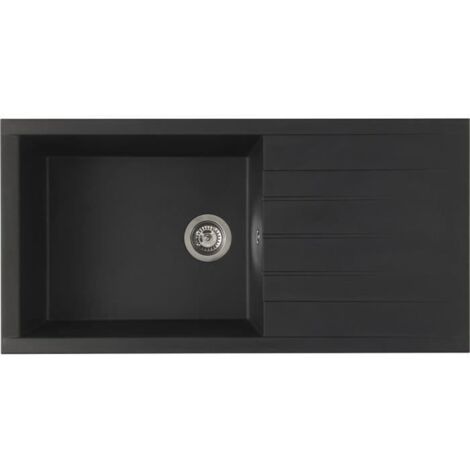 Evier à encastrer 1 bac en SMC noir pailleté – Dimensions 100 x 50 cm – Vidage manuel avec bonde à panier – Stradour