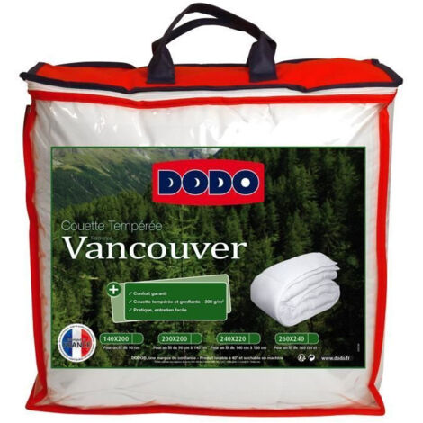 Dodo – Couette tempérée Vancouver 140 x 200 cm – Garnissage 100 % polyester – Lavable à 40 °C – Pour température ambiante 18-22 °C – Blanc