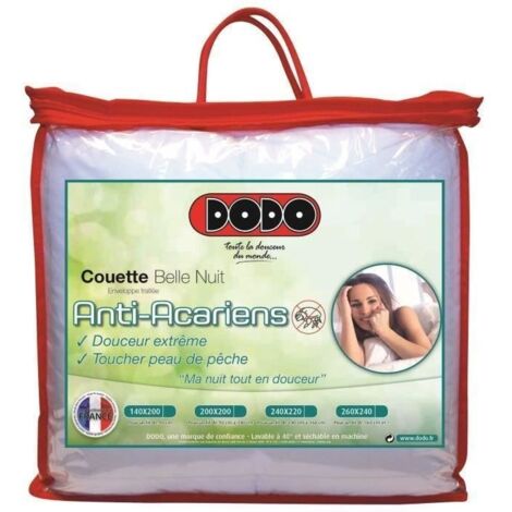 Dodo – Couette tempérée 350g/m² 140x200cm – Enveloppe 100% polyester anti-acariens – Garnissage fibre creuse siliconée – Confort toute l'année