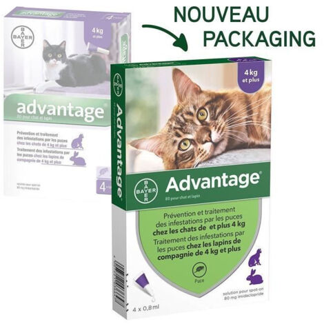ADVANTAGE 80 - 6 pipettes antiparasitaires - Pour chat et lapin de 4kg et plus
