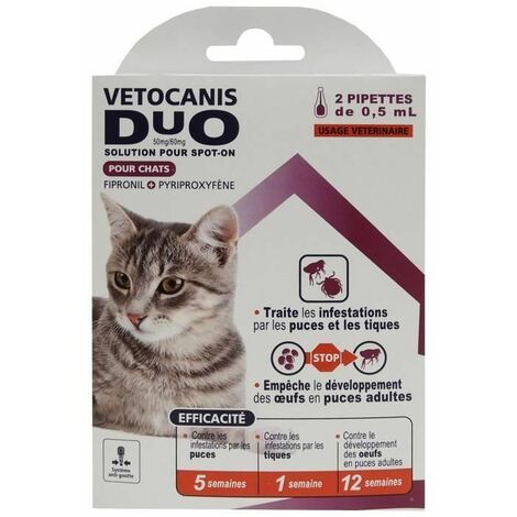 Vetocanis Pipettes Anti Puces Et Anti Tiques Duo 2 Pipettes Pour 5 Semaines De Protection Pour