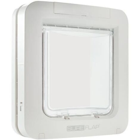 Chatière électronique pour grands chats et petits chiens – Dimensions d'ouverture 178x170mm – Installation sur porte, mur ou vitre – Couleur blanc – Sureflap