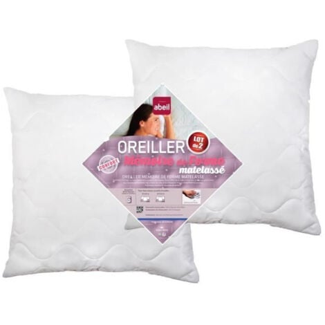 ABEIL Lot de 2 Oreillers a memoire de forme matelasses 60x60 cm blanc