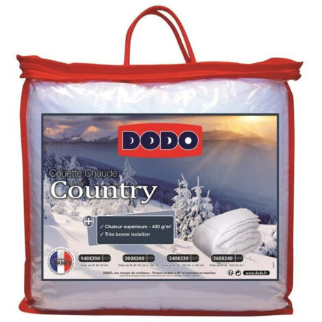 Dodo – Couette chaude 200x200 cm 400 g/m² – Garnissage fibres creuses 100 % polyester – Pour température ambiante inférieure à 15 °C – Lavable en machine