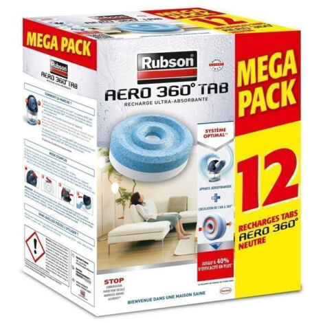 Rubson – Recharge Aero 360 Neutre pour déshumidificateur – Lot de 12 recharges – Capacité 450g – Technologie AERO 360° – Filtre à charbon actif