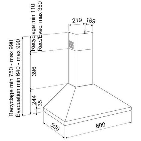 Hotte décorative 500m³/h GLEM 60cm, GHP645WH