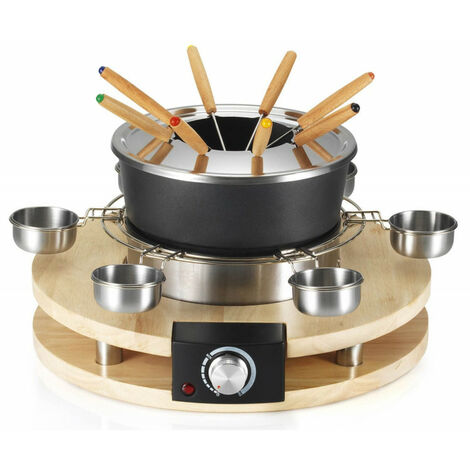 Kitchenchef – Appareil à fondue électrique 8 personnes 2,7L – Thermostat réglable – Caquelon antiadhésif – KCWOODFOND8