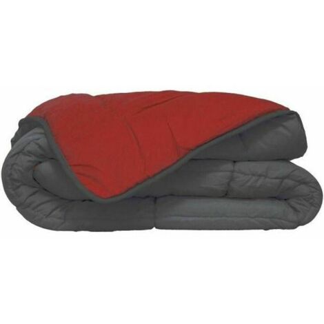 Les Tendances – Couette légère 220x240 cm gris et rouge – Enveloppe microfibre 100% polyester – Garnissage 200g/m² fibres creuses siliconées – Traitement ignifugé
