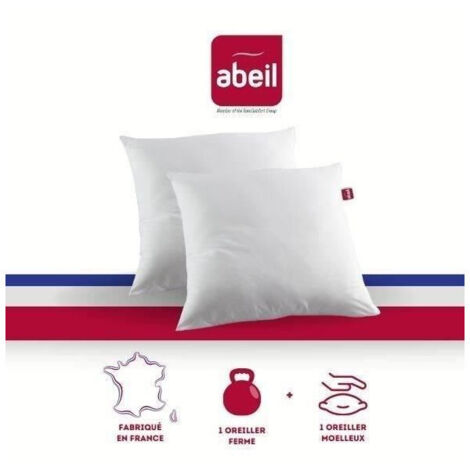 Les Tendances – Lot de 2 oreillers DOUBLE CONFORT 60x60 cm – Polyester hypoallergénique – Housse 100 % coton – Confort ferme et moelleux