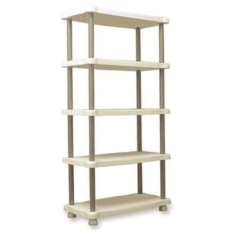 Étagère de rangement 5 plateaux 88 x 44 x 186 cm – Résine polyéthylène beige – Charge max 30 kg par plateau – Montage sans outil – Plastiken