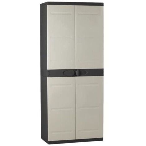 Armoire d'atelier haute 70 x 44 x 176 cm – 2 portes – 4 étagères – Résine 100% recyclable – Capacité 15 kg par tablette – Beige et noir – Plastiken (1/3)