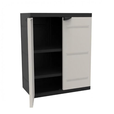 Armoire basse en plastique résistant aux UV 70x44x88 cm – 2 portes – 2 étagères – Capacité 20 kg par étagère – Rangement intérieur et extérieur – Plastiken