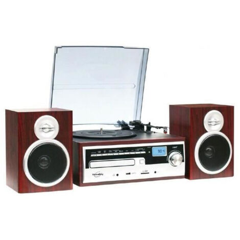 Chaîne HiFi vintage avec encodage – Lecteur CD, platine vinyle 33/45/78 tours, radio AM/FM, port USB/SD – Affichage LED – Inovalley